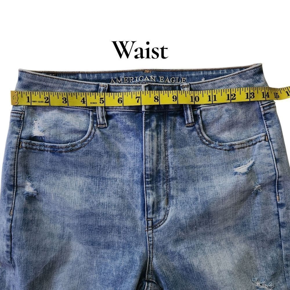 American Eagle Women's Hi-Rise Jeans Denim Blue Skinny Distressed Size 6 Small - Picture 13 of 16